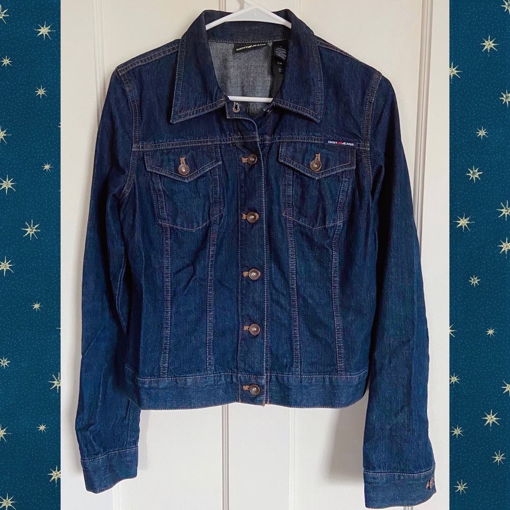 DKNY Medium Dark Blue Denim Jean Jacket Coat